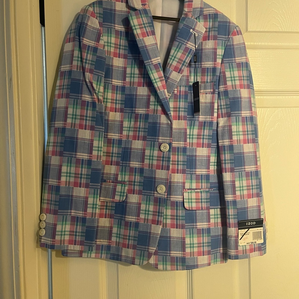 Plaid. Izod. boys sports coat/blazer size 10. Nwt